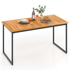 Acacia Wood Dining Table for 6 People with Slatted Tabletop and Umbrella Hole