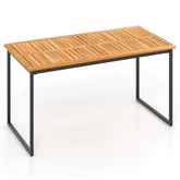 Acacia Wood Dining Table for 6 People with Slatted Tabletop and Umbrella Hole