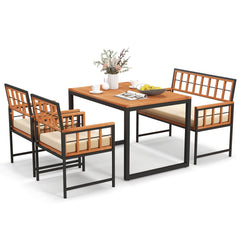 4 Pieces Acacia Wood Patio Dining Set with 1 Rectangular Table and Loveseat