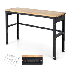 53 Inch Adjustable Heavy-Duty Workbench with Rubber Wood Top