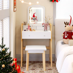 Adjustable Height Vanity Desk Set with 3-Color LED Lighted Mirror and Drawers