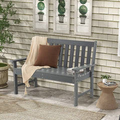52 Inch All-Weather HDPE Outdoor Bench with Backrest and Armrests