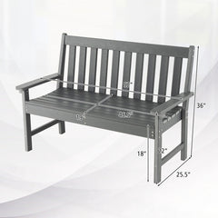 52 Inch All-Weather HDPE Outdoor Bench with Backrest and Armrests