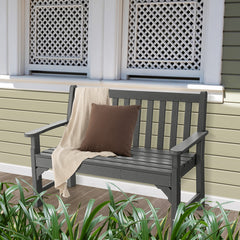 All-Weather HDPE 2-Person Garden Bench with Backrest and Armrests