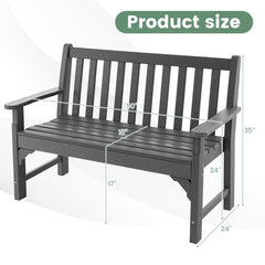 All-Weather HDPE 2-Person Garden Bench with Backrest and Armrests