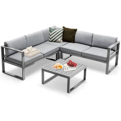 4 Pieces Aluminum Patio Furniture Set with Thick Seat and Back Cushions