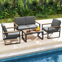4 Piece Patio Aluminum Furniture Set with Armrests and Tabletop