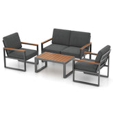 4 Piece Patio Aluminum Furniture Set with Armrests and Tabletop