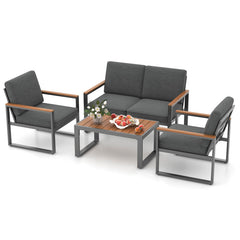 4 Piece Patio Aluminum Furniture Set with Armrests and Tabletop