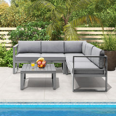 4 Pieces Aluminum Patio Furniture Set with Thick Seat and Back Cushions