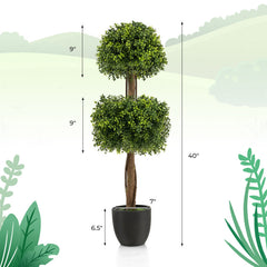 40 Inch Artificial Boxwood Topiary Ball Tree for Front Porch Patio Home
