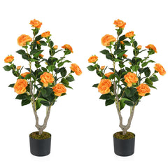36 Inch Artificial Camellia Tree with Blooming Flower 2 Pack