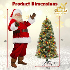 5/7.5/9 FT Pre-Lit Artificial Christmas Tree with 453/1096/1416 PVC and Pine Needles
