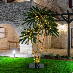 Artificial Lighted Palm Tree with Metal Base, 157 Branch Tips and 930 Warm White LED Lights