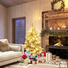 4.5/6/7 Feet Flocked Christmas Tree with Warm White LED Lights