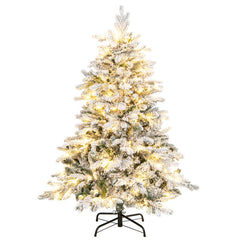 4.5/6/7 Feet Flocked Christmas Tree with Warm White LED Lights