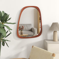Asymmetrical Abstract Irregular Shaped Wall Mirror with Rustic Frame