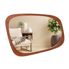 Asymmetrical Abstract Irregular Shaped Wall Mirror with Rustic Frame