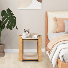 2-Tier Cute Small Cat Tree for Indoor Cats with Natural Bamboo Frame
