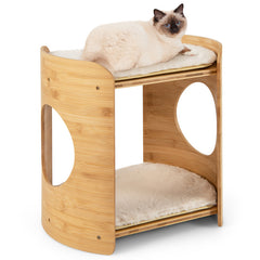 2-Tier Cute Small Cat Tree for Indoor Cats with Natural Bamboo Frame
