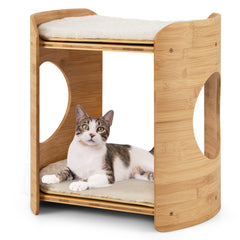 2-Tier Cute Small Cat Tree for Indoor Cats with Natural Bamboo Frame