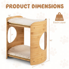 2-Tier Cute Small Cat Tree for Indoor Cats with Natural Bamboo Frame