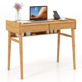 Bamboo Writing Desk with 2 Storage Drawers and Open Shelf