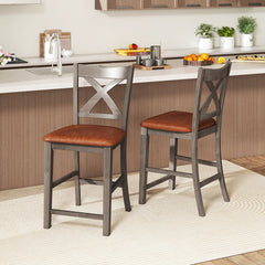 Bar Stools Set of 2 with Cross Back and Faux Leather Upholstered Seat