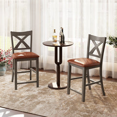 Bar Stools Set of 2 with Cross Back and Faux Leather Upholstered Seat