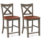 Bar Stools Set of 2 with Cross Back and Faux Leather Upholstered Seat