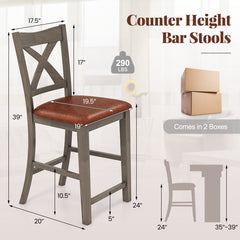 Bar Stools Set of 2 with Cross Back and Faux Leather Upholstered Seat