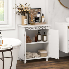 Freestanding Bathroom Cabinet Floor Storage Organizer with Adjustable Shelf and Solid Wood Legs