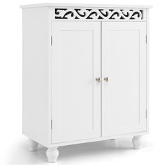 Freestanding Bathroom Cabinet Floor Storage Organizer with Adjustable Shelf and Solid Wood Legs
