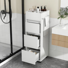 Bathroom Floor Cabinet with 3 Drawers, 4 Top Dividers and 1 Towel Rack