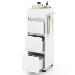 Bathroom Floor Cabinet with 3 Drawers, 4 Top Dividers and 1 Towel Rack