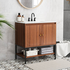 31 Inch Bathroom Vanity Sink Combo with Doors and Open Shelf