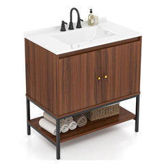 31 Inch Bathroom Vanity Sink Combo with Doors and Open Shelf