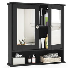 Double Door Wall-Mounted Bathroom Mirror Cabinet with Storage Shelf