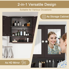 Double Door Wall-Mounted Bathroom Mirror Cabinet with Storage Shelf