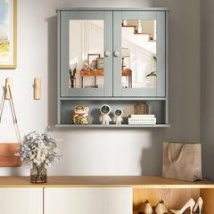 Double Door Wall-Mounted Bathroom Mirror Cabinet with Storage Shelf