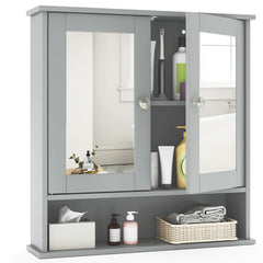 Double Door Wall-Mounted Bathroom Mirror Cabinet with Storage Shelf