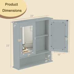 Double Door Wall-Mounted Bathroom Mirror Cabinet with Storage Shelf