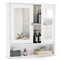 Double Door Wall-Mounted Bathroom Mirror Cabinet with Storage Shelf
