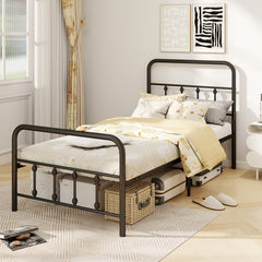 Bed Frame with Headboard and Under Bed Storage Black