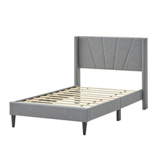 Twin/Queen Bed Frame with Linen Upholstered Wingback Headboard