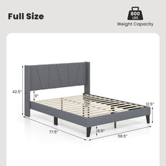 Full/Queen Size Bed Frame with Wingback Headboard and Wood Slat Support