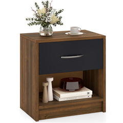 Bedside Table Nightstand with Drawer and Open Storage Shelf