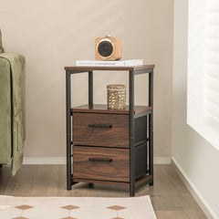 Bedside Table Set of 2 with Removable Fabric Drawers and Metal Frame