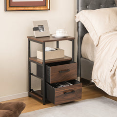 Bedside Table Set of 2 with Removable Fabric Drawers and Metal Frame