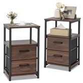 Bedside Table Set of 2 with Removable Fabric Drawers and Metal Frame